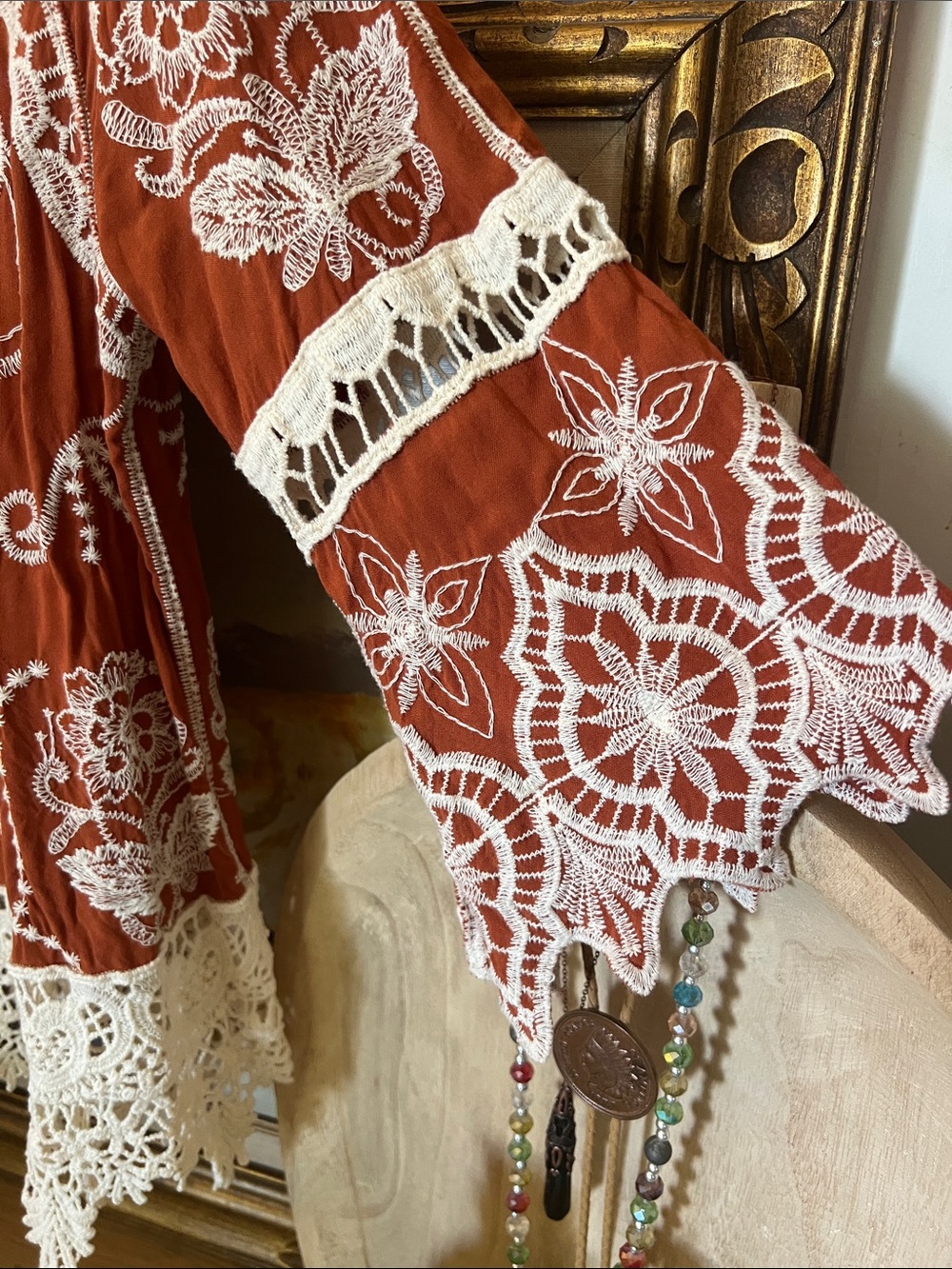 Coachella Boho Lace and Embroidered Cottagecore Blouse - Picture 7 of 9